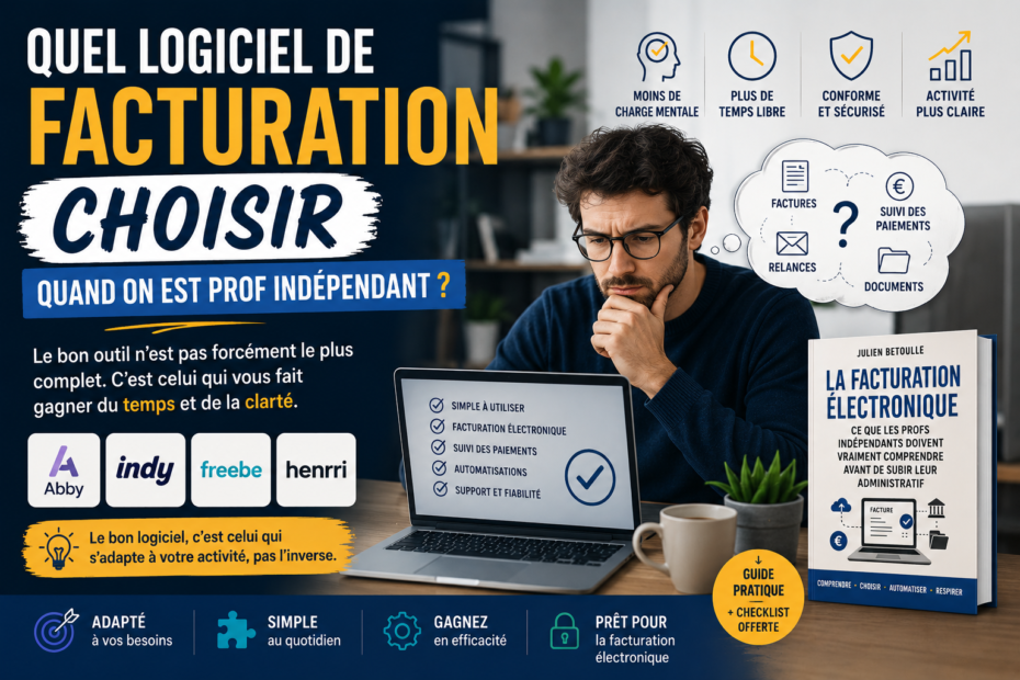 Prof indépendant choisissant un logiciel de facturation électronique adapté pour réduire sa charge mentale et mieux organiser son activité administrative