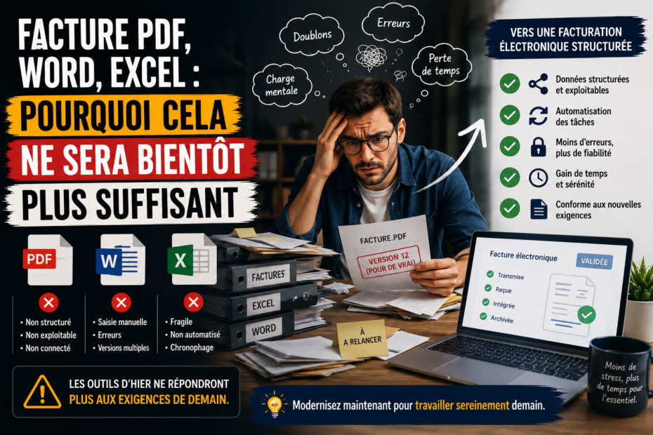 Prof indépendant dépassé par des factures PDF, Word et Excel face aux nouvelles exigences de la facturation électronique